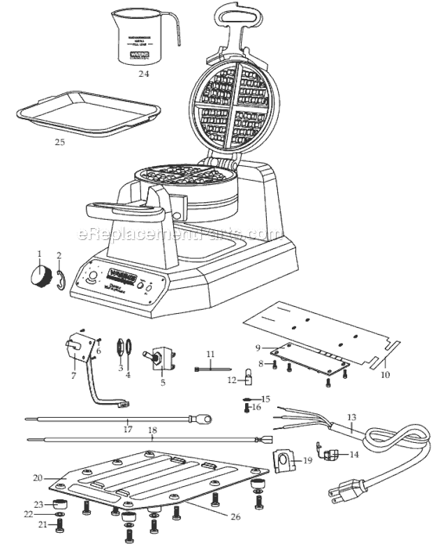 Page A Diagram and Parts List for WWD200  Waring Waffle Maker