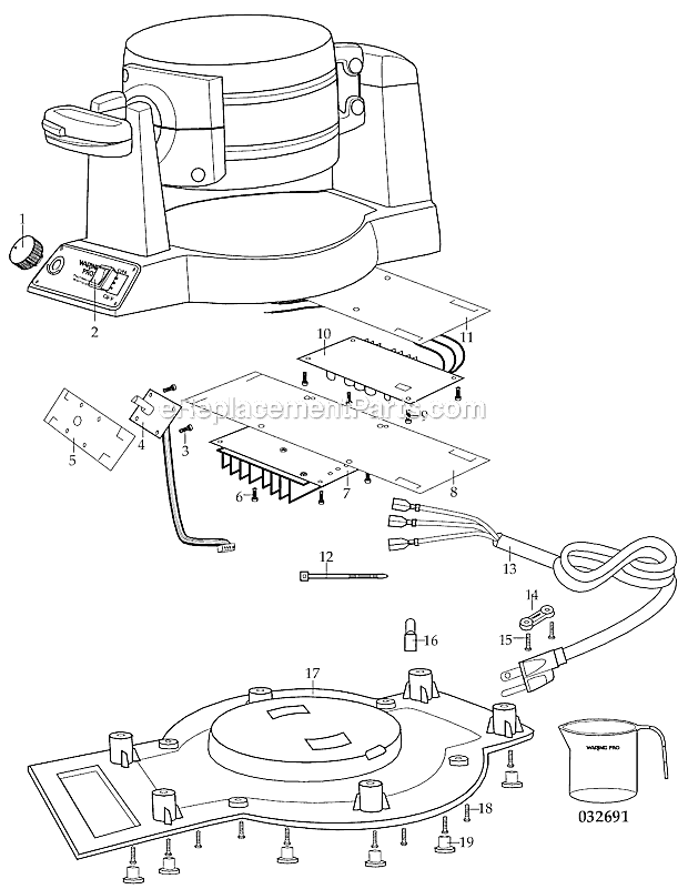 Page A Diagram and Parts List for WWM1200  Waring Waffle Maker