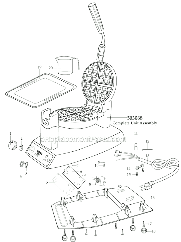 Page A Diagram and Parts List for WWM200SAC  Waring Waffle Maker