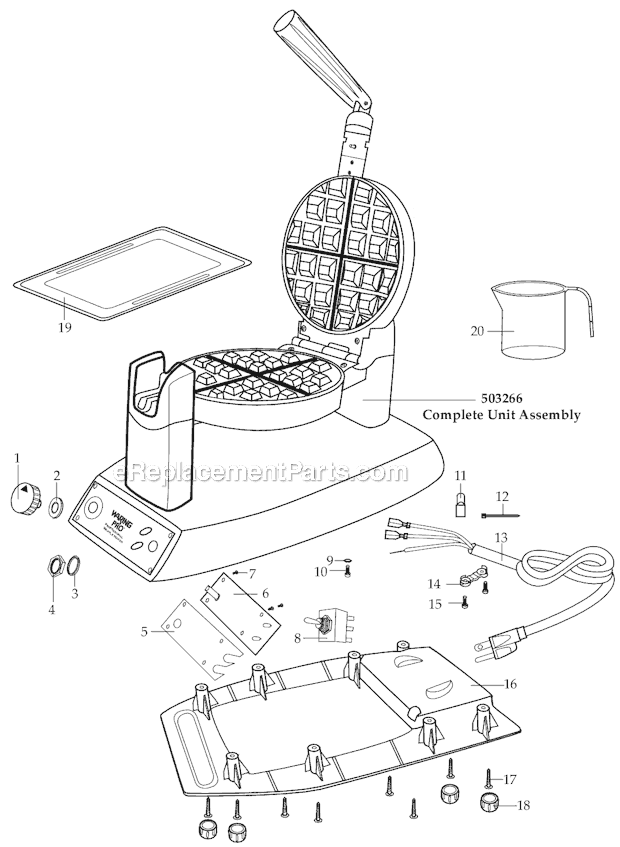 Page A Diagram and Parts List for WWM400PCESP  Waring Waffle Maker