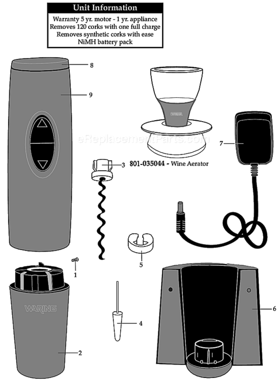 Cinmar Diagram and Parts List for WWO245CMR  Waring Wine and Beverage Cooler