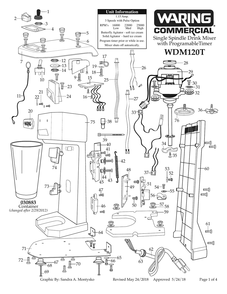 Diagram 1 Diagram and Parts List for WDM120T  Waring Drink Mixer