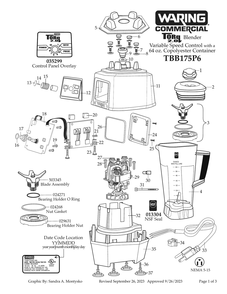 Diagram 1 Diagram and Parts List for TBB175P6  Waring Blender