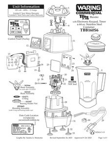 Diagram 1 Diagram and Parts List for TBB160S6  Waring Blender