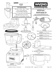 Diagram 1 Diagram and Parts List for WFP16SC  Waring Food Processor