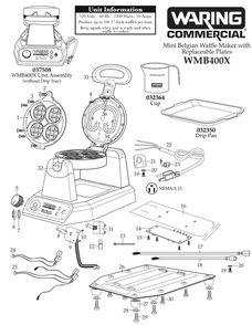 Diagram 1 Diagram and Parts List for WMB400X  Waring Waffle Maker