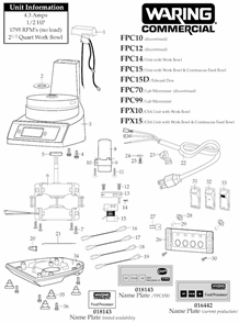 Page A Diagram and Parts List for 31FP58  Waring Food Processor