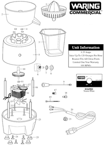 Page A Diagram and Parts List for 31JC25  Waring Juicer