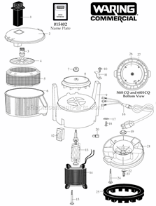 Page A Diagram and Parts List for 31JE37  Waring Juicer