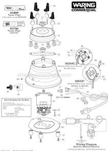Page B Diagram and Parts List for 34BL58  Waring Blender