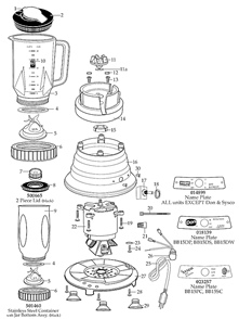 Page A Diagram and Parts List for 36BL93  Waring Blender