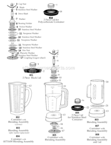 Page A Diagram and Parts List for 36BL94  Waring Blender
