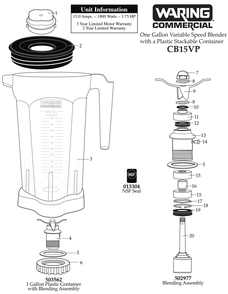 Diagram 1 Diagram and Parts List for CB15VP  Waring Blender