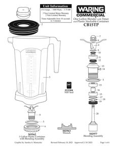 Diagram 1 Diagram and Parts List for CB15TP  Waring Blender