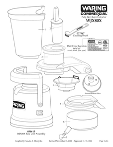 Diagram 1 Diagram and Parts List for WJX80X  Waring Juicer