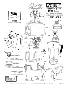 Diagram 1 Diagram and Parts List for TBB145P6  Waring Blender