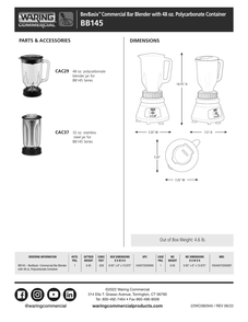 Diagram 1 Diagram and Parts List for BB145  Waring Blender