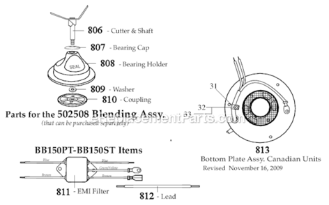 Page B Diagram and Parts List for BB150ST  Waring Blender