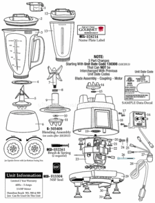 44_Oz_Eastman_Container_(On_Units_After_2152010) Diagram and Parts List for BB180P  Waring Blender