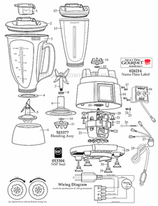 Page A Diagram and Parts List for BB180SMT Type 25 Waring Blender
