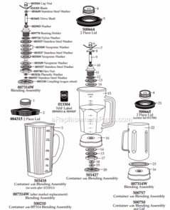 Page A Diagram and Parts List for BB900S  Waring Blender