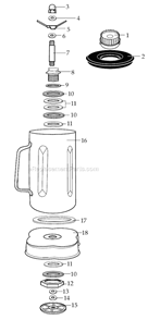 32_Oz_Complete_Container_W_Blending_Assembly_And_Lid Diagram and Parts List for CAC35  Waring Blender