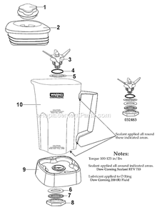 Part Location Diagram of 026795 Waring Ss Jar Bearing Holder Nut