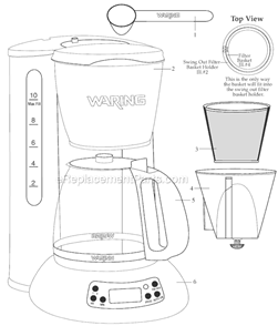 Page A Diagram and Parts List for CMS100  Waring Coffee Maker