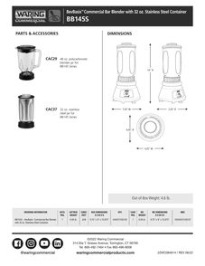 Part Location Diagram of CAC37 Waring 32 Oz. Stainless Steel Jar For Bb145 Series