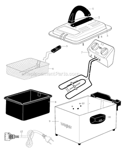 Part Location Diagram of 503221 Waring Body Assembly. with handles and feet