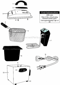 Page A Diagram and Parts List for DF55  Waring Deep Fryer