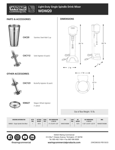 Diagram 1 Diagram and Parts List for WDM20  Waring Drink Mixer