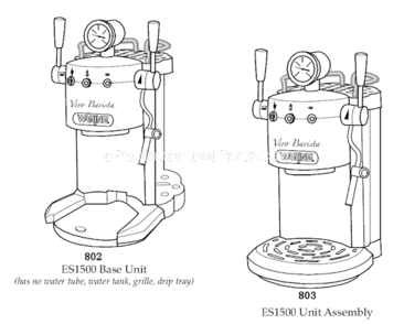 Page B Diagram and Parts List for ES1500  Waring Espresso Machine