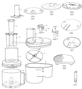 Page A Diagram and Parts List for FP1000  Waring Food Processor