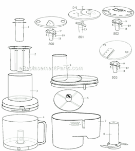 Page A Diagram and Parts List for FP25  Waring Food Processor