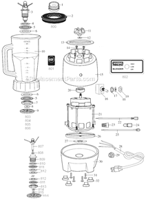 Page A Diagram and Parts List for HGBPBKP4  Waring Blender