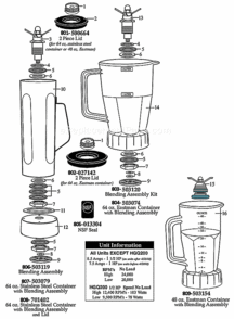 Stainless_Steel_Top_Hsg_W_64_Oz_Lexan_Container Diagram and Parts List for HGBSP  Waring Blender