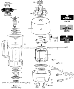 Page A Diagram and Parts List for HPBSGYP4  Waring Blender