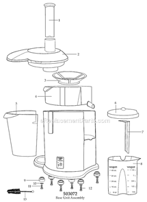 Page A Diagram and Parts List for JEX450  Waring Juicer