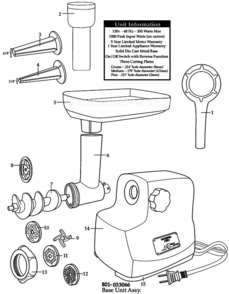 Part Location Diagram of 032982 Waring Sausage-Making Ring