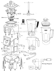 Page A Diagram and Parts List for MX1050XT MX1050XT11 Waring Blender