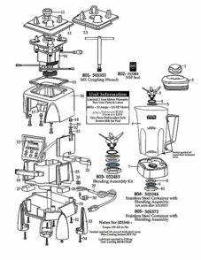 64_Oz_Stainless_Steel_Container Diagram and Parts List for MX1300XTS  Waring Blender