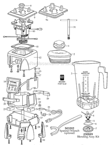 Page A Diagram and Parts List for MX1500XT42  Waring Blender