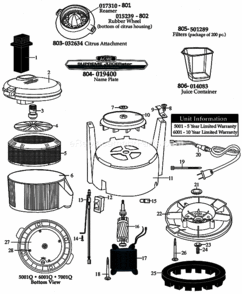 Williams_Sonoma_6001 Diagram and Parts List for R6001S  Waring Juicer