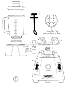 Page A Diagram and Parts List for RSMB80WS  Waring Blender