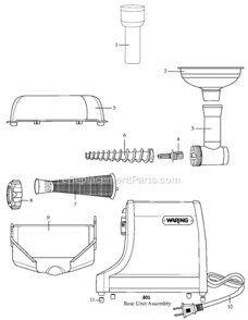 Page A Diagram and Parts List for TMP150WS  Waring Miscellaneous