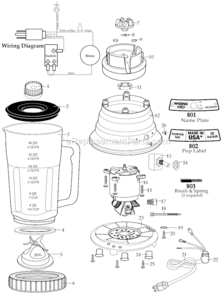 Page A Diagram and Parts List for WBB10SA  Waring Blender
