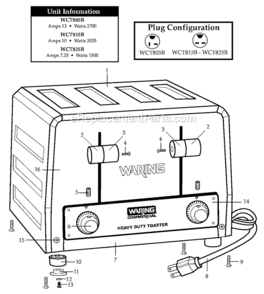 Two_1_18In_Slots_-_Two_1_12In_Slots Diagram and Parts List for WCT815B  Waring Toaster