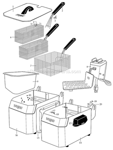 Page A Diagram and Parts List for WDF1000DB  Waring Deep Fryer