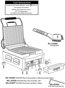 Page A Diagram and Parts List for WFG250T  Waring Miscellaneous